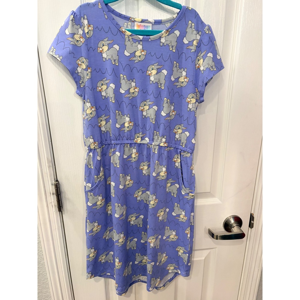 LuLaRoe Disney Dress Purple Thumper Bambi Bunny Pockets Kids 12